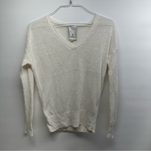 SEATON KNIT LINEN Elegant Cream V-Neck Sweater SIZE SMALL - Picture 1 of 7